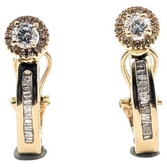 Omega Back Diamond J-Hoop Earrings in 14k Yellow Gold