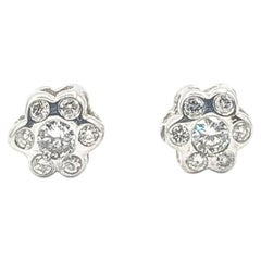 Floral Cluster Diamond Stud Earrings in 14k White Gold