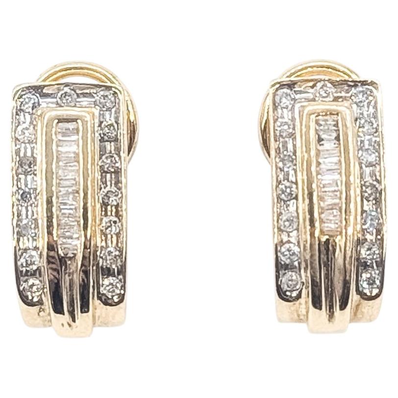 Pendientes de Diamantes Omega Back en Oro Amarillo de 14k en venta