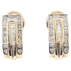 Omega Back Diamond Earrings in 14k Yellow Gold
