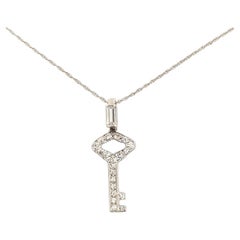 Skeleton Key Diamond Pendant Necklace in 14k White Gold