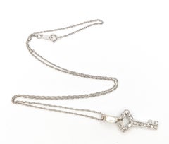 Skeleton Key Diamond Pendant Necklace in 14k White Gold