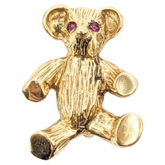 Bear Ruby Eye Brooch in 14k Yellow Gold