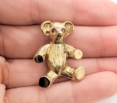 Bear Ruby Eye Brooch in 14k Yellow Gold