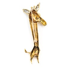 Mid-Century Sapphire & Diamond Giraffe Brooch in 18k Yellow Gold