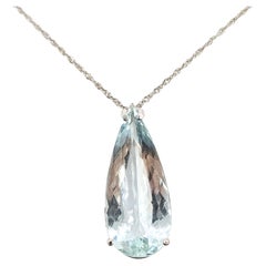 Teardrop Aquamarine Solitaire Pendant Necklace in 14k White Gold