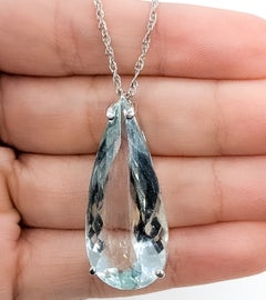 Teardrop Aquamarine Solitaire Pendant Necklace in 14k White Gold