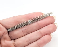 Antique Openwork Filigree Diamond Bar Brooch in 14k Yellow Gold