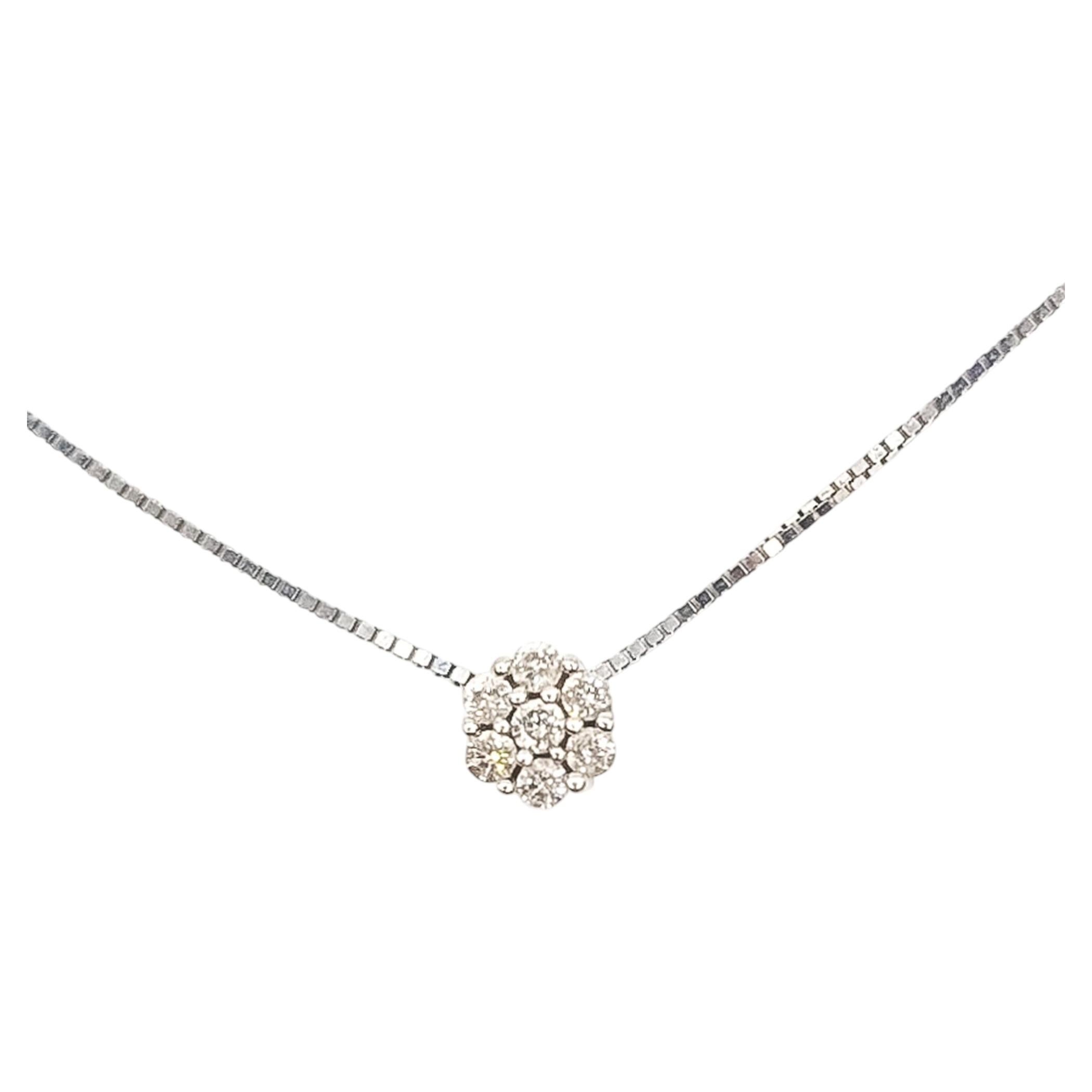 Circular Diamond Cluster Pendant Necklace in 14k White Gold For Sale