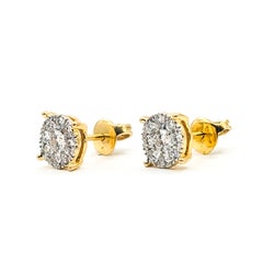 Circular Diamond Cluster Stud Earrings in 18k Yellow Gold
