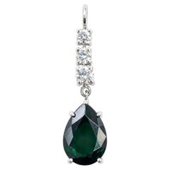 Pear-Shaped Green Tourmaline & Diamond Drop Pendant in 14k White Gold