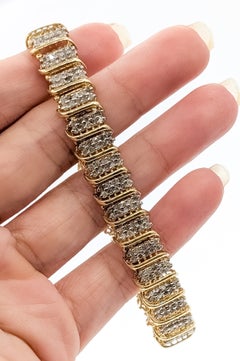 Scalloped Diamond Link Bracelet with Hidden Box Clasp in 10k Yellow Gold