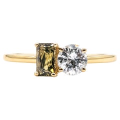 Bague « Toi et Moi » en or jaune 14 carats, avec alexandrite et diamants - GIA 5232584915