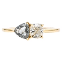 Bague « Toi et Moi » en or jaune 14 carats, avec alexandrite et diamant taille coussin - GIA 623758