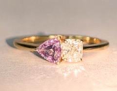 Alexandrite & Cushion-Cut Diamond Toi et Moi Ring in 14k Yellow Gold- GIA 623758