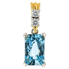 Radiant-Cut Aquamarine & Diamond Drop Pendant in 14k Two-Tone Gold