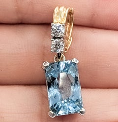Radiant-Cut Aquamarine & Diamond Drop Pendant in 14k Two-Tone Gold
