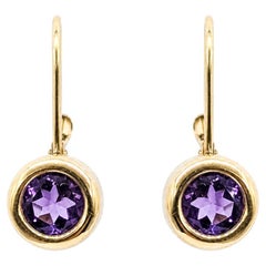 Round Amethyst Leverback Earrings in 14k Yellow Gold