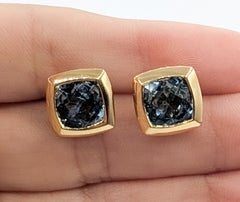 Cushion-Cut Blue Topaz Stud Earrings in 14k Yellow Gold