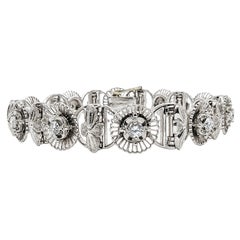 Art Deco Jabel Diamond Floral Filigree Bracelet in 18k White Gold