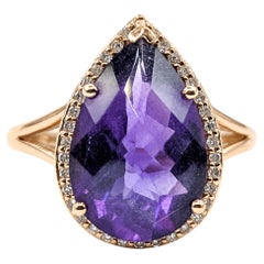 Pear-Cut Amethyst & Diamond Halo Ring in 14k Rose Gold