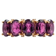 Purple Garnet & Diamond Five-Stone Ring in 14k Rose Gold