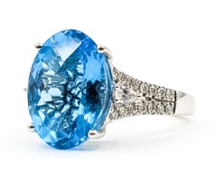 Blue Topaz & Diamond Split-Shank Ring in 14k White Gold
