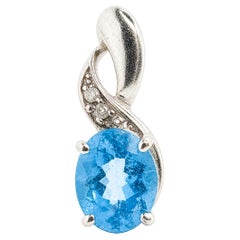 Blue Topaz & Diamond Twist Drop Pendant in 10k White Gold