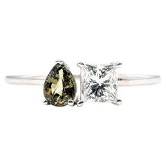 Alexandrite & Princess-Cut Diamond Toi et Moi Ring in 14k White Gold