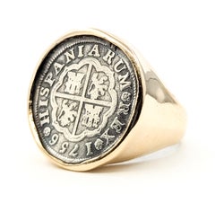 1756 Spanish Cob 1 Real Coin Ring in 14k Yellow Gold