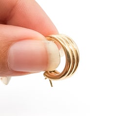 Triple-Ridge Hoop Earrings in 14k Yellow Gold