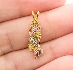 Black Hills Gold Leaf & Grape Drop Pendant in 10k Two-Tone Gold