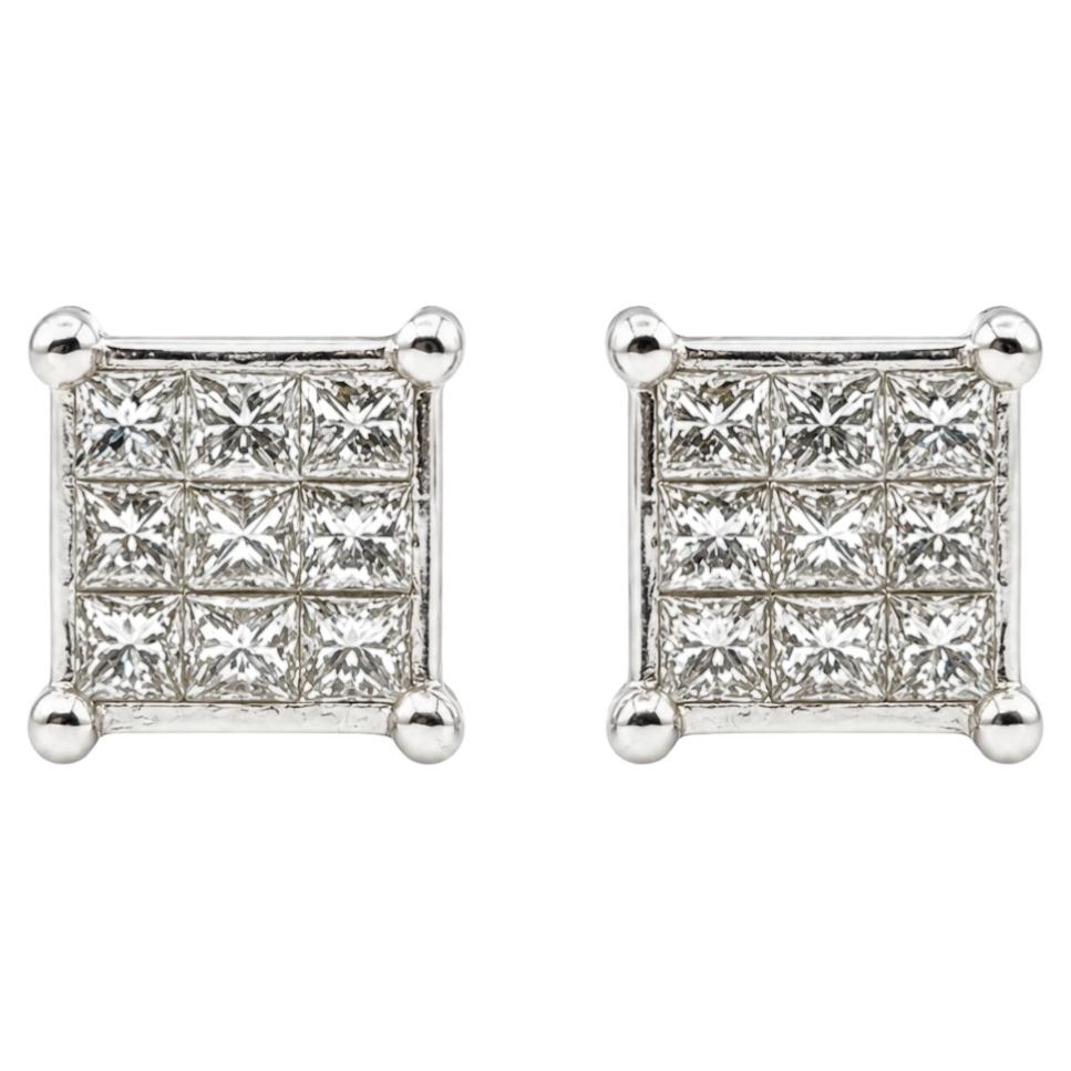 Ohrstecker mit Diamanten im Princess-Schliff in 18-karätigem Weißgold im Angebot