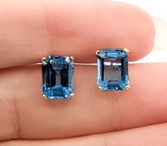 Blue Topaz Stud Earrings in 14k Yellow Gold