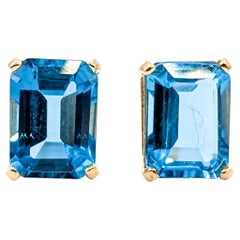 Blue Topaz Stud Earrings in 14k Yellow Gold