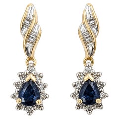 Diamond & Sapphire Drop Earrings in 10k Yellow Gold
