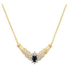 Diamond & Sapphire Twisted Ribbon Necklace in 10k Yellow Gold