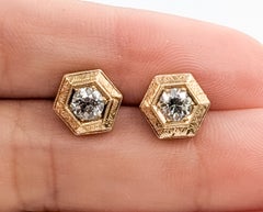 Edwardian Old European Cut Diamond Stud Earrings in 14k Yellow Gold