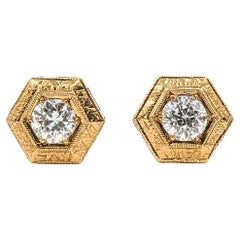 Edwardian Old European Cut Diamond Stud Earrings in 14k Yellow Gold