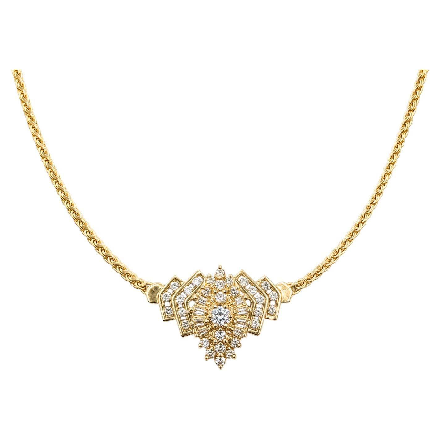 Art-Déco-Revival-Diamant-Statement-Halskette aus 14-karätigem Gelbgold im Angebot