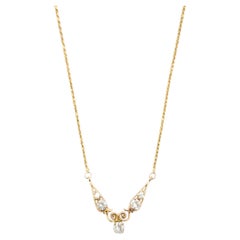 Vintage Scroll Diamond Necklace in 14k Yellow Gold