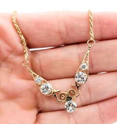 Vintage Scroll Diamond Necklace in 14k Yellow Gold