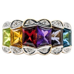 Architectural Multi-Gemstone and Diamond Ring in 18K Yellow Gold