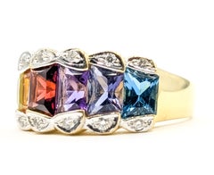 Architectural Multi-Gemstone and Diamond Ring in 18K Yellow Gold