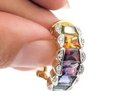 Multi-Gemstone and Diamond Omega-Back Earrings in 18K Yellow Gold