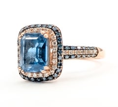 Effy Double Halo London Blue Topaz & Diamond Ring in 14k Rose Gold