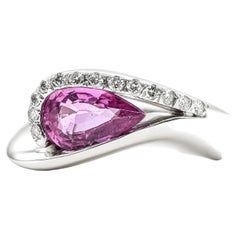 Pink Sapphire and Diamond Asymmetrical Bypass Ring in 14K White Gold