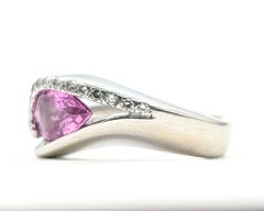 Pink Sapphire and Diamond Asymmetrical Bypass Ring in 14K White Gold