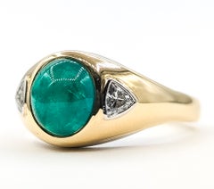 Richard Krementz Emerald Cabochon and Diamond Ring in 18K Yellow Gold