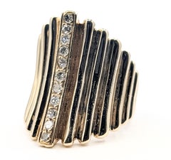 Retro Diamond and Black Enamel Cigar Band Ring in 14K Yellow Gold